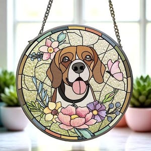 Personalized Pet Portrait Stained Glass Suncatcher, Custom Dog Portrait from Photo, Dog Portrait Art Suncatcher, Stained Glass Dog Memorial