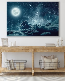 Moon Art Print, Sky Canvas, Stars Wall Art, Huge Canvas Wall Decor, Stars Art, Clouds Canvas, Moon Wall Decor, Night Sky Canvas Print