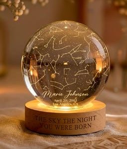The Stars On The Night You Were Born Star Map By Date Crystall Ball Night Light Personalized Birthday Gift, Mother's Day Gifts
