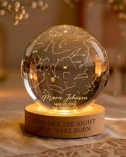 The Stars On The Night You Were Born Star Map By Date Crystall Ball Night Light Personalized Birthday Gift, Mother's Day Gifts