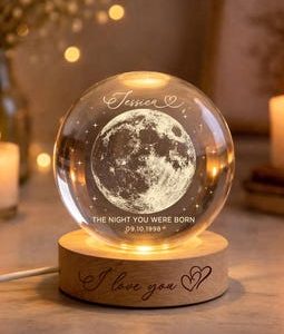 The Day You Were Born Custom Moon Phase by Date, Personalized Crystal Ball LED Night Light, Birthday Gift for Friend, Gift From Daughter