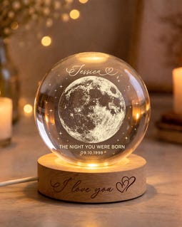 The Day You Were Born Custom Moon Phase by Date, Personalized Crystal Ball LED Night Light, Birthday Gift for Friend, Gift From Daughter