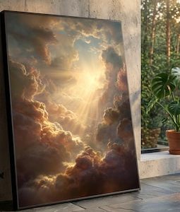 Radiant Sunlight Through Clouds Canvas, Ethereal Sky Wall Art, Heavenly Light Rays, Dramatic Cloudscape Canvas, Serene Nature Decor
