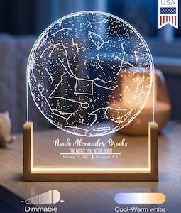 The Night You Were Born Star Map - Personalized Night Sky LED Lamp with Name, Birth Date & Location - New Baby Keepsake Gift