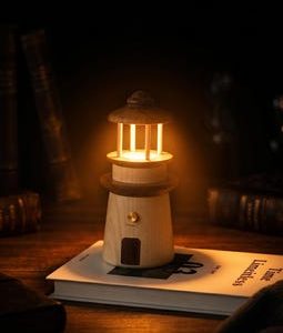 Wooden Lighthouse Night Light, Solid Wood & Touch Dimming, Nautical Bedside Lamp Decor