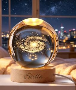 Personalized Solar System Night Light, Crystal Ball Lamp, Galaxy Globe LED, Astronomy Gift, Space Lover Gift, Bedroom Decor, Wooden Base