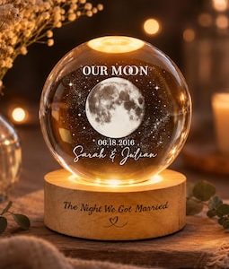 Personalized Moon Phase Crystal Ball Night Light, Anniversary Gift For Couple, Our Special Day Moon Lamp, Custom Night Sky By Date Gift