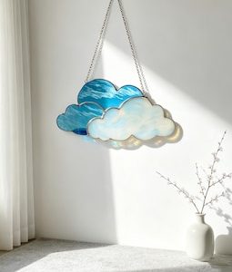 Swirl Sky Cloud Stained Glass Suncatcher Handmade Bookshelf Indoor Space Decor Teacher Appreciation Thank You Gift Pastel Glass Art Ornament