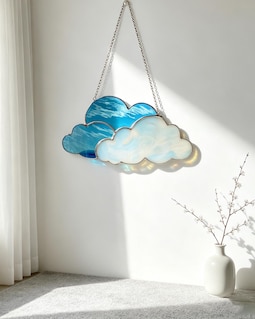 Swirl Sky Cloud Stained Glass Suncatcher Handmade Bookshelf Indoor Space Decor Teacher Appreciation Thank You Gift Pastel Glass Art Ornament