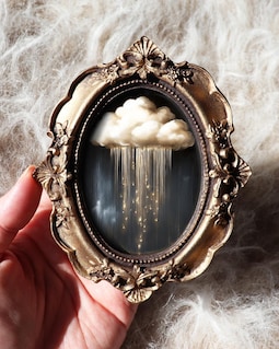 Cloud Painting Gold Celestial Fantasy Miniature Rain Wall Art Vintage Style Framed Dream Sky Nature Decor Small by VanyaS DarkessentialsS