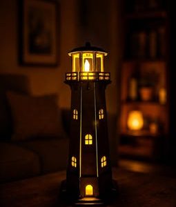 Wooden Lighthouse Lamp, Handmade Coastal Night Light, Nautical Beach House Decor, Lighthouse Gift