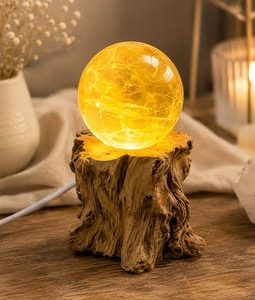 Natural Wood Slice Light LED Lamp Crystal Display Stand Rustic Shelf Nightstand Glow Boho Meditation Room Mineral Specimen Base Driftwood