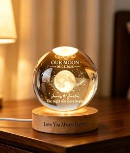 Personalized Moon Phase Crystal Ball Night Light, Our Special Day Moon Lamp,Custom Night Sky By Date Gift,Names & Date Lamp,Anniversary Gift