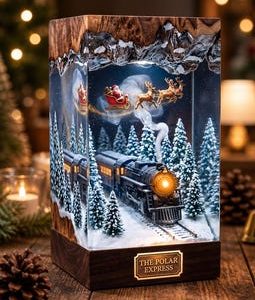 Christmas Train Resin Night Light – Santa, Sleigh, Snowy Trees (Plug-in)
