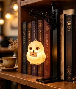 Magical Hanging Animal LED Night Light, Ornate Wrought Iron Bookend, Owl Deer Figurine, Cozy Reading Nook Decor, Unique Gift for Book Lovers