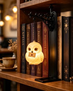 Magical Hanging Animal LED Night Light, Ornate Wrought Iron Bookend, Owl Deer Figurine, Cozy Reading Nook Decor, Unique Gift for Book Lovers