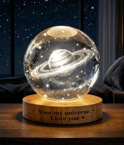 Personalized Solar System Night Light, Crystal Ball Lamp, Galaxy Globe, Astronomy Gift, Bedroom Decor, Gift For Her, Space Lover Gift